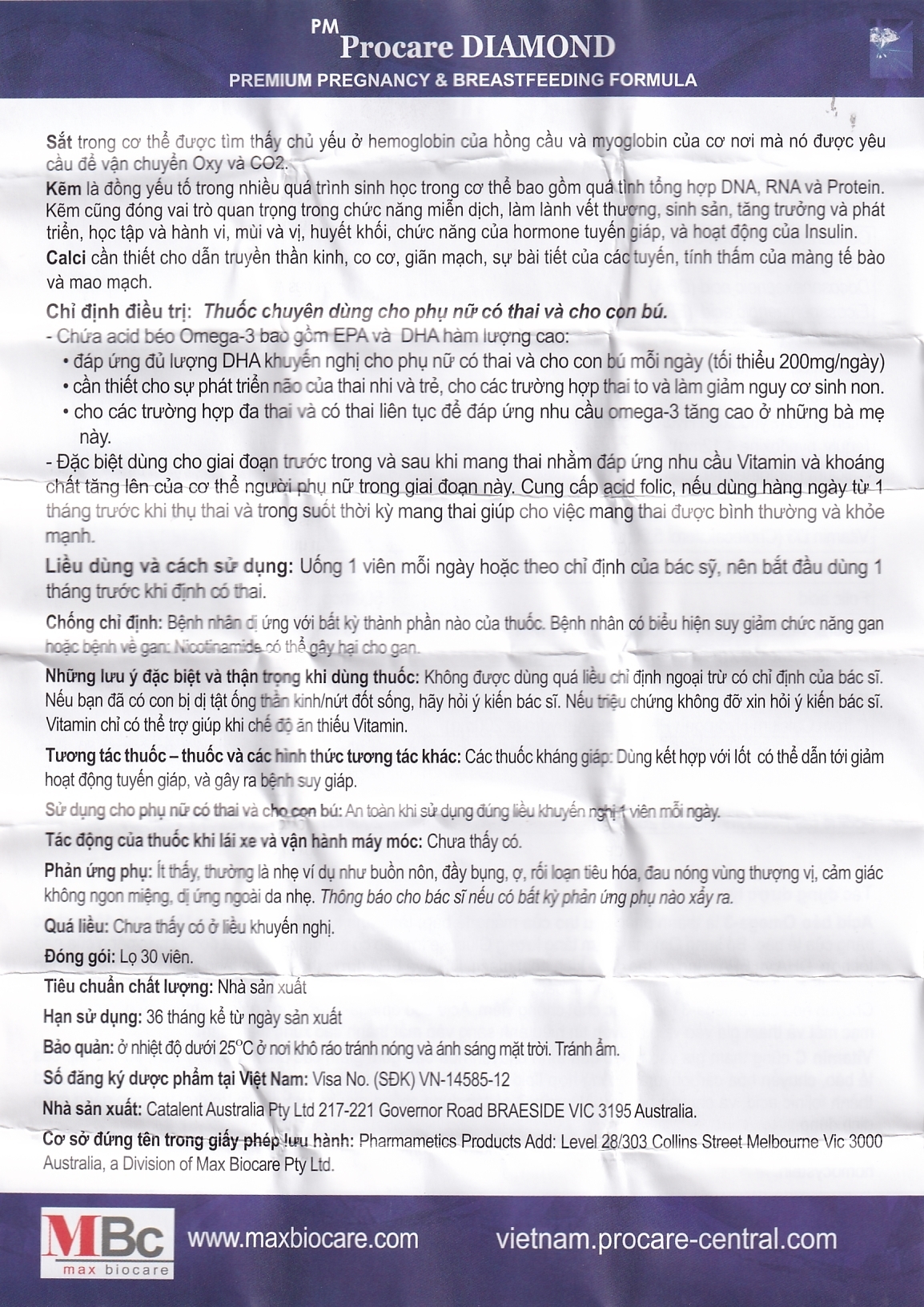Hình ảnh Viên uống Procare Diamond bổ sung khoáng chất cho phụ nữ có thai và cho con bú (30 viên)