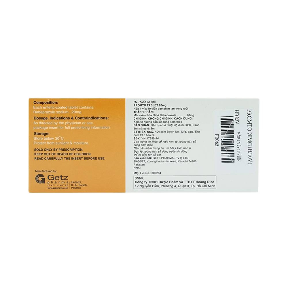 Hình ảnh Thuốc Promto 20mg Getz điều trị loét dạ dày, tá tràng (1 vỉ x 10 viên)