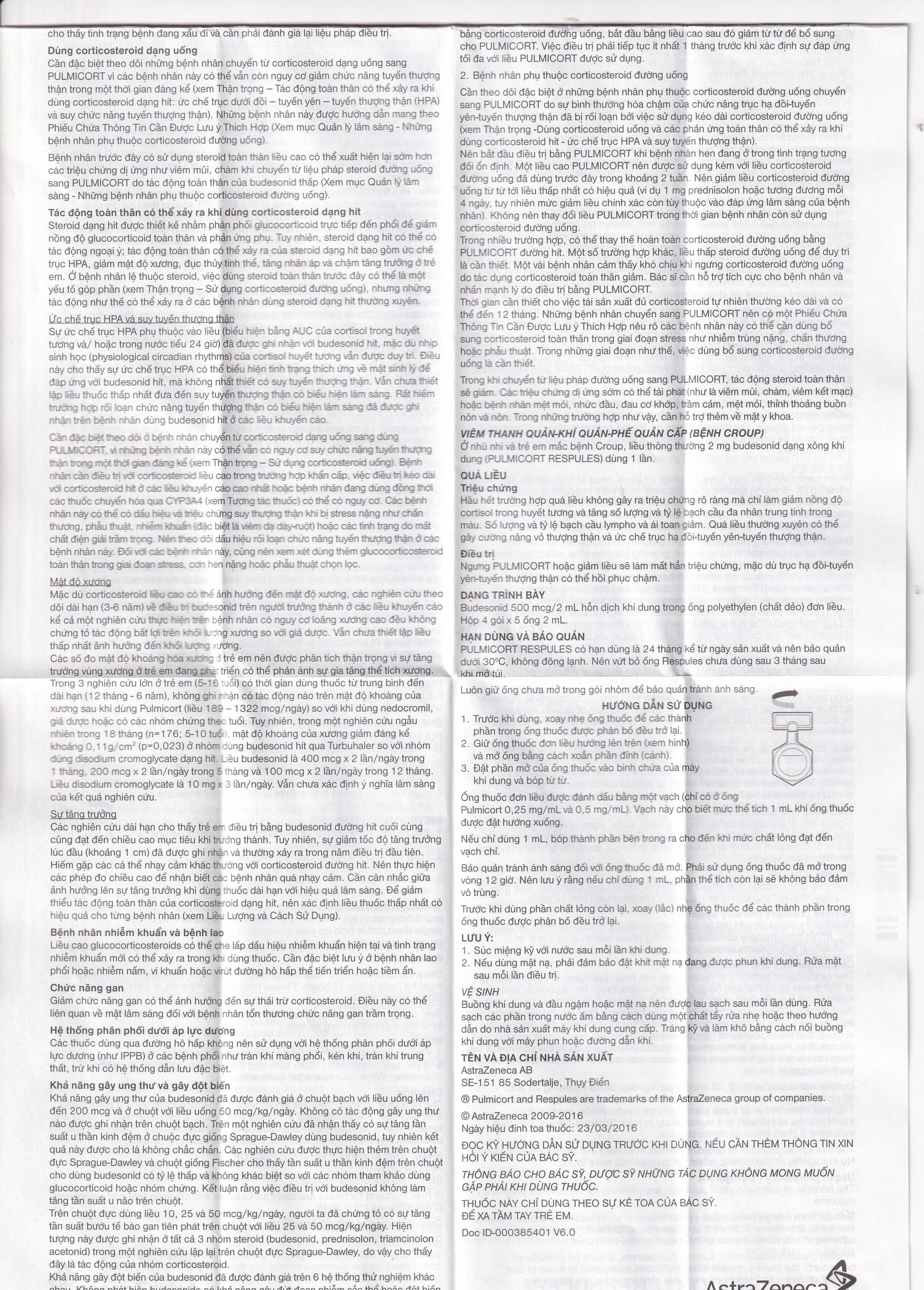 Hình ảnh Khí dung Pulmicort Respules Astra điều trị hen phế quản (20 ống x 2ml)