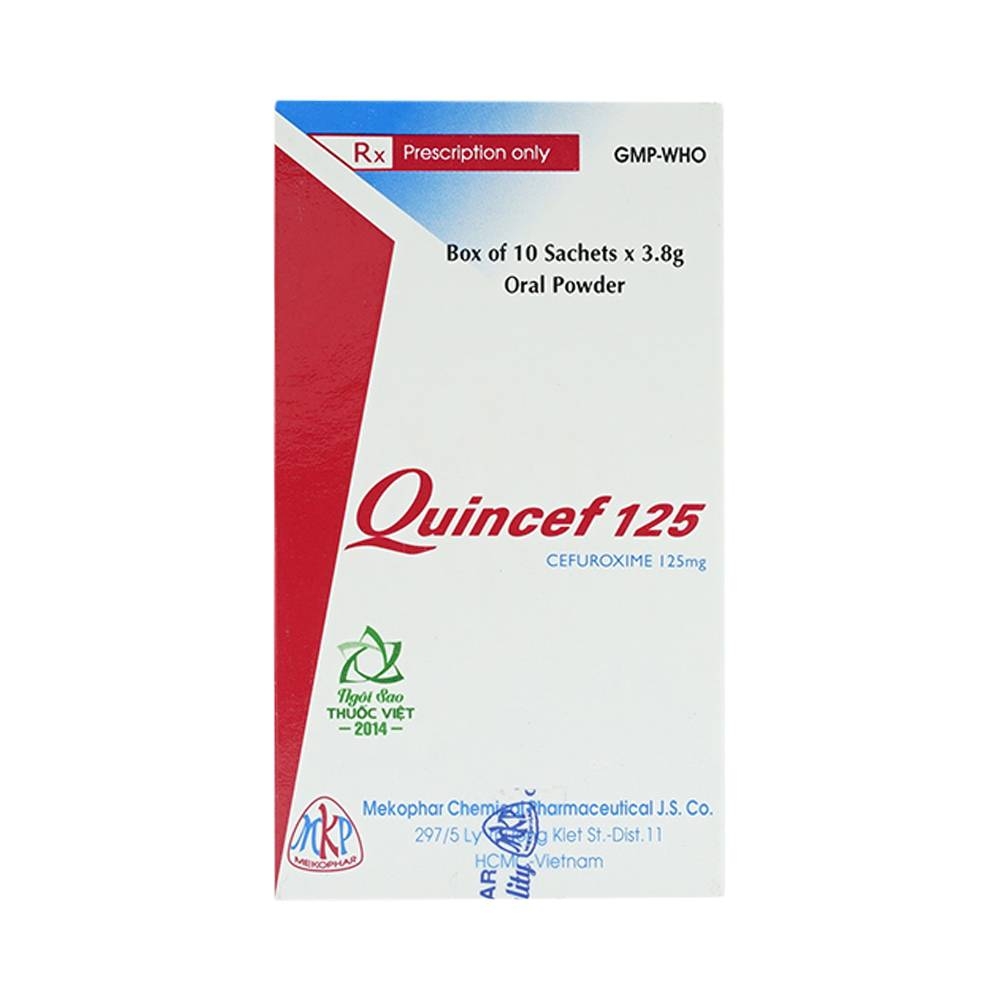 Hình ảnh Thuốc bột uống Quincef 125 Mekophar điều trị nhiễm khuẩn đường hô hấp trên (10 gói x 3.8g)