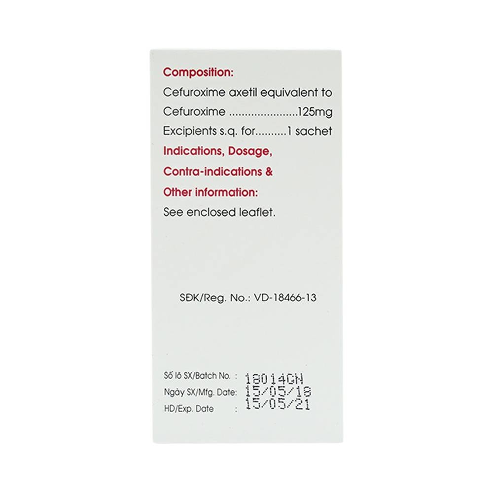 Hình ảnh Thuốc bột uống Quincef 125 Mekophar điều trị nhiễm khuẩn đường hô hấp trên (10 gói x 3.8g)