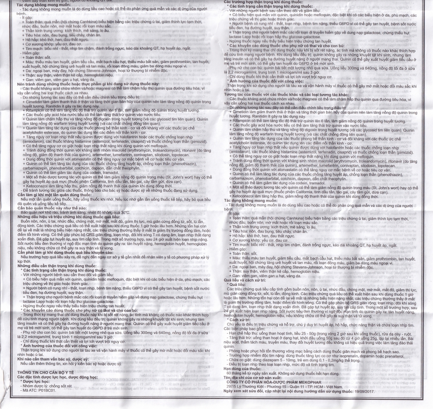 Hình ảnh Thuốc Quinine Sulphate 250mg Mekophar điều trị sốt rét (180 viên)