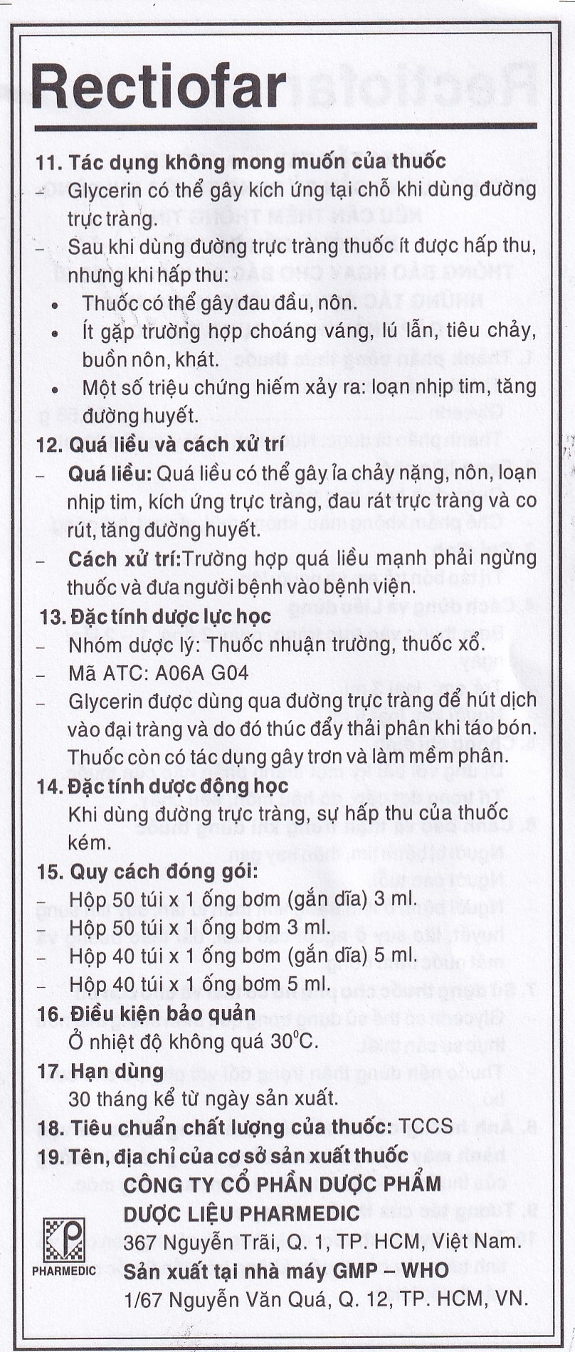 Hình ảnh Dung dịch Rectiofar Pharmedic điều trị táo bón (40 túi x 1 ống bơm 5ml)