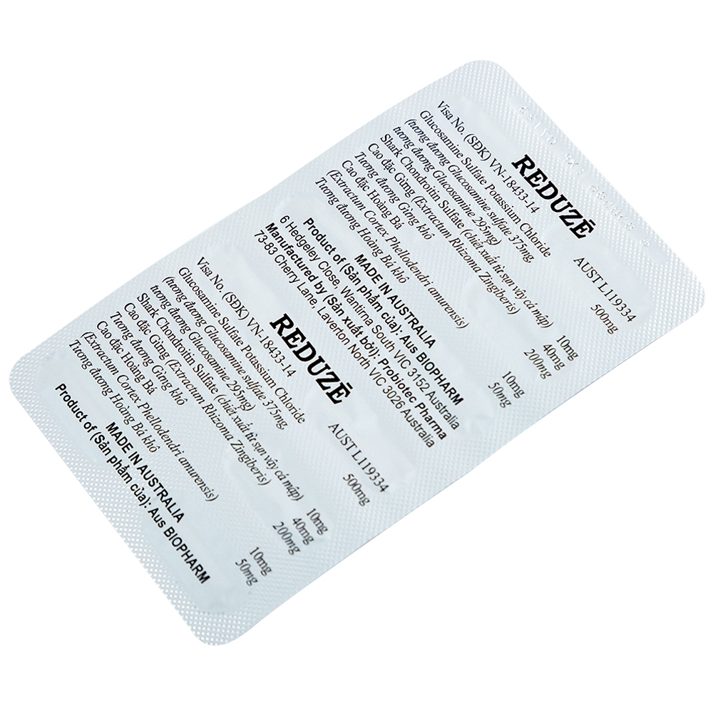 Hình ảnh Thuốc Reduze Aus Biopharm giảm viêm khớp gối nhẹ và trung bình (5 vỉ x 12 viên)