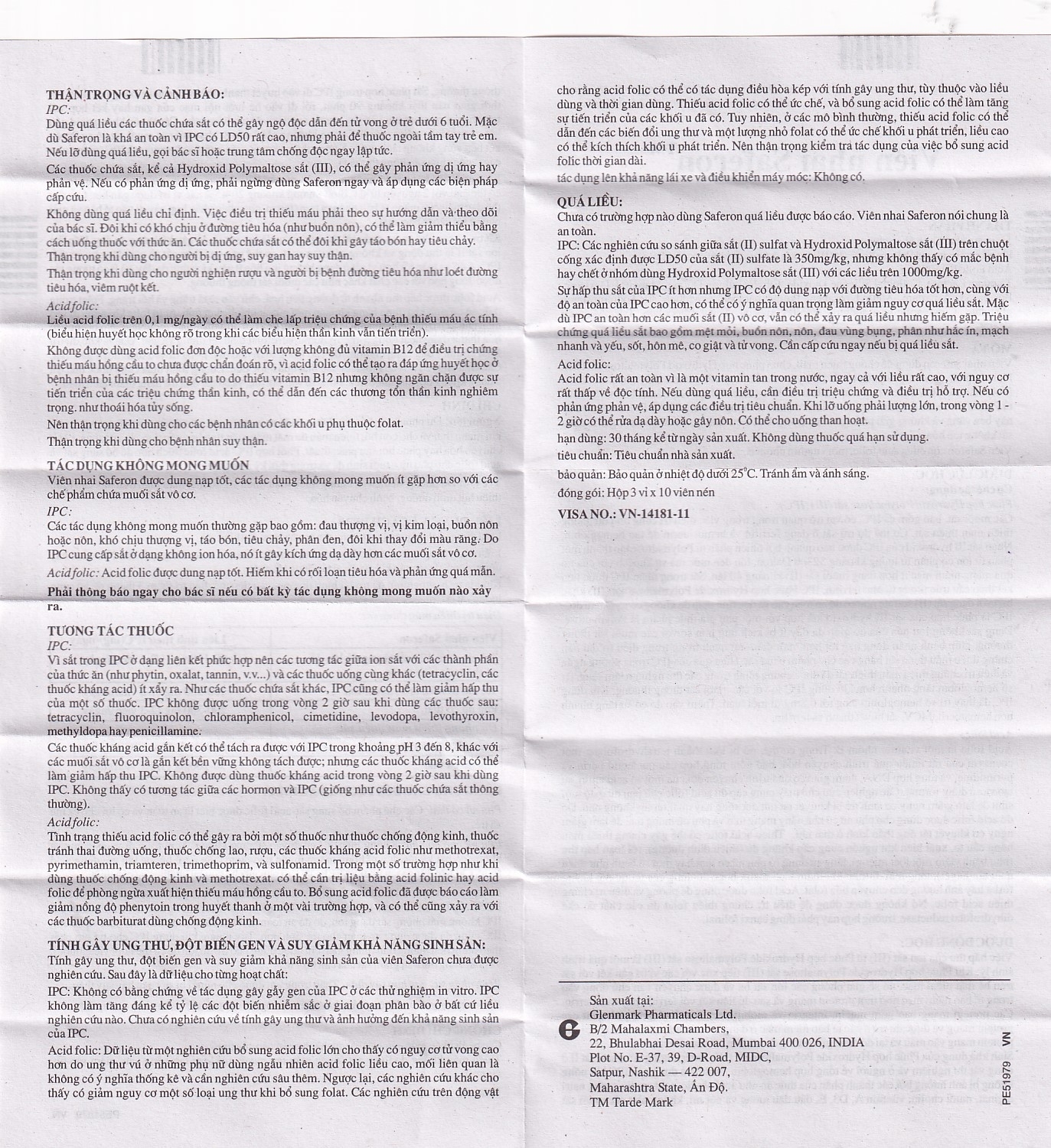 Hình ảnh Viên nhai Saferon Glenmark dự phòng và điều trị chứng thiếu máu thiếu sắt (3 vỉ x 10 viên)