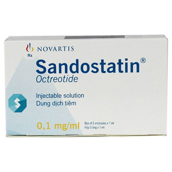 Hình ảnh Dung dịch tiêm Sandostatin 0.1mg/ml Novartis giảm triệu chứng do khối u chức năng thuộc hệ nội tiết dạ dày - ruột - tụy (5 ống x 1ml)