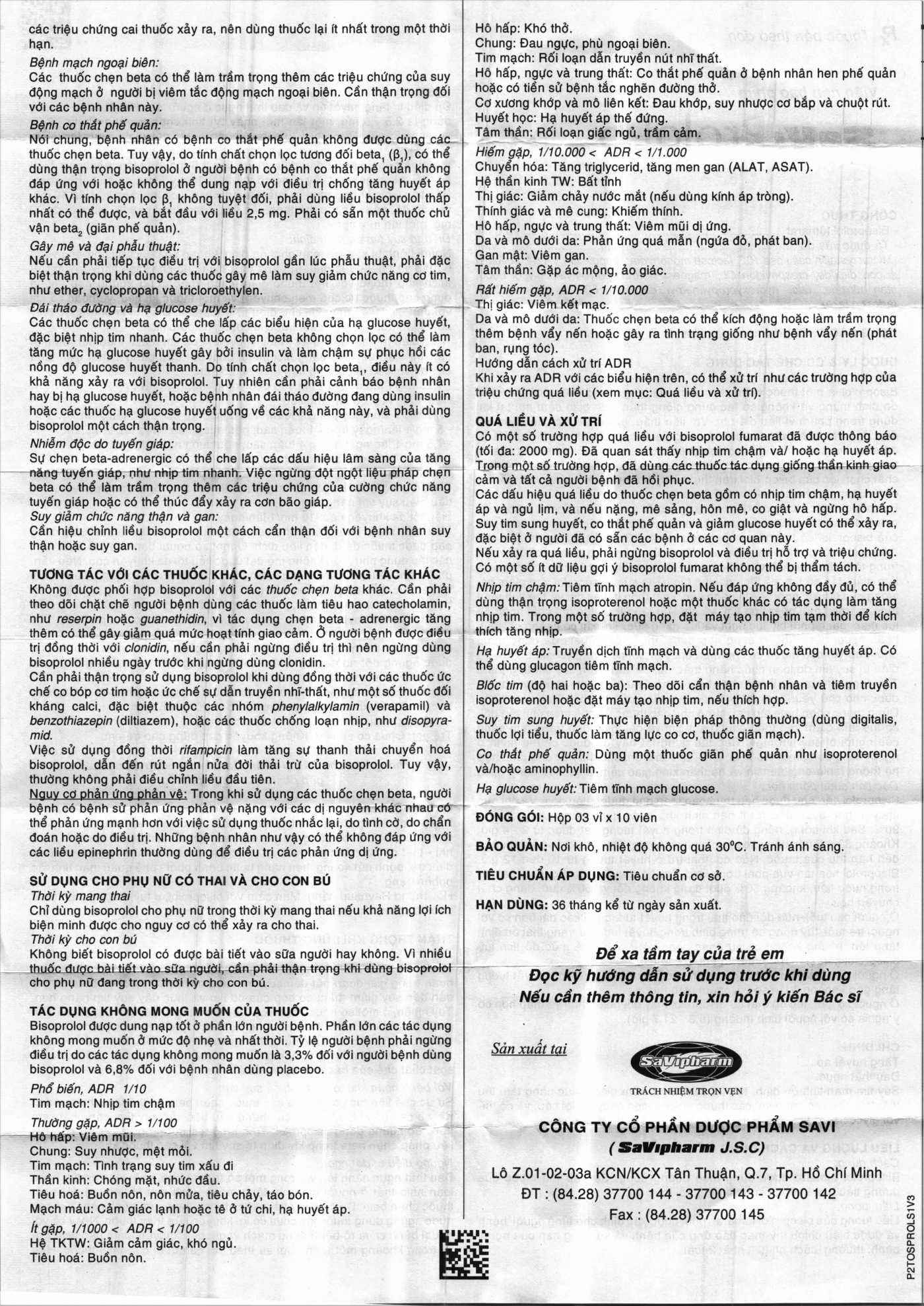 Hình ảnh Thuốc SaViProlol 5 điều trị tăng huyết áp, đau thắt ngực (3 vỉ x 10 viên) 