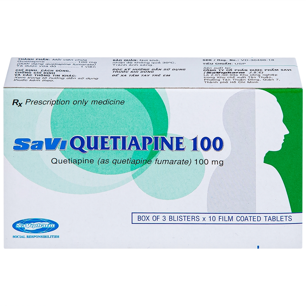 Hình ảnh Thuốc Savi Quetiapine 100 điều trị tâm thần phân liệt (3 vỉ x 10 viên)