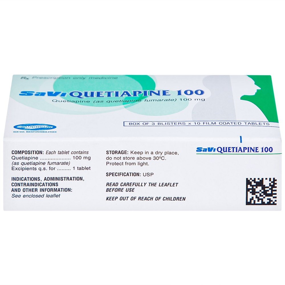 Hình ảnh Thuốc Savi Quetiapine 100 điều trị tâm thần phân liệt (3 vỉ x 10 viên)