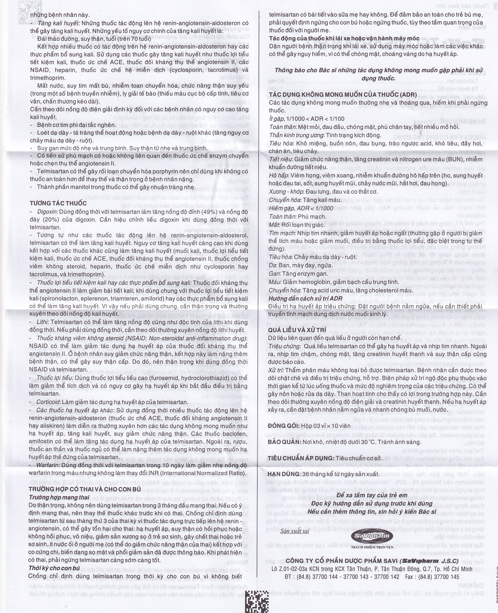 Hình ảnh Thuốc Savi Telmisartan 80 điều trị tăng huyết áp (3 vỉ x 10 viên) 