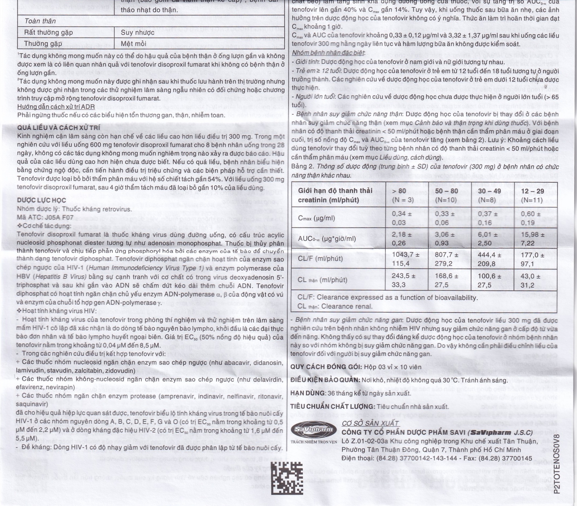 Hình ảnh Thuốc Savi Tenofovir 300 điều trị nhiễm HIV-1 ở người lớn (3 vỉ x 10 viên)