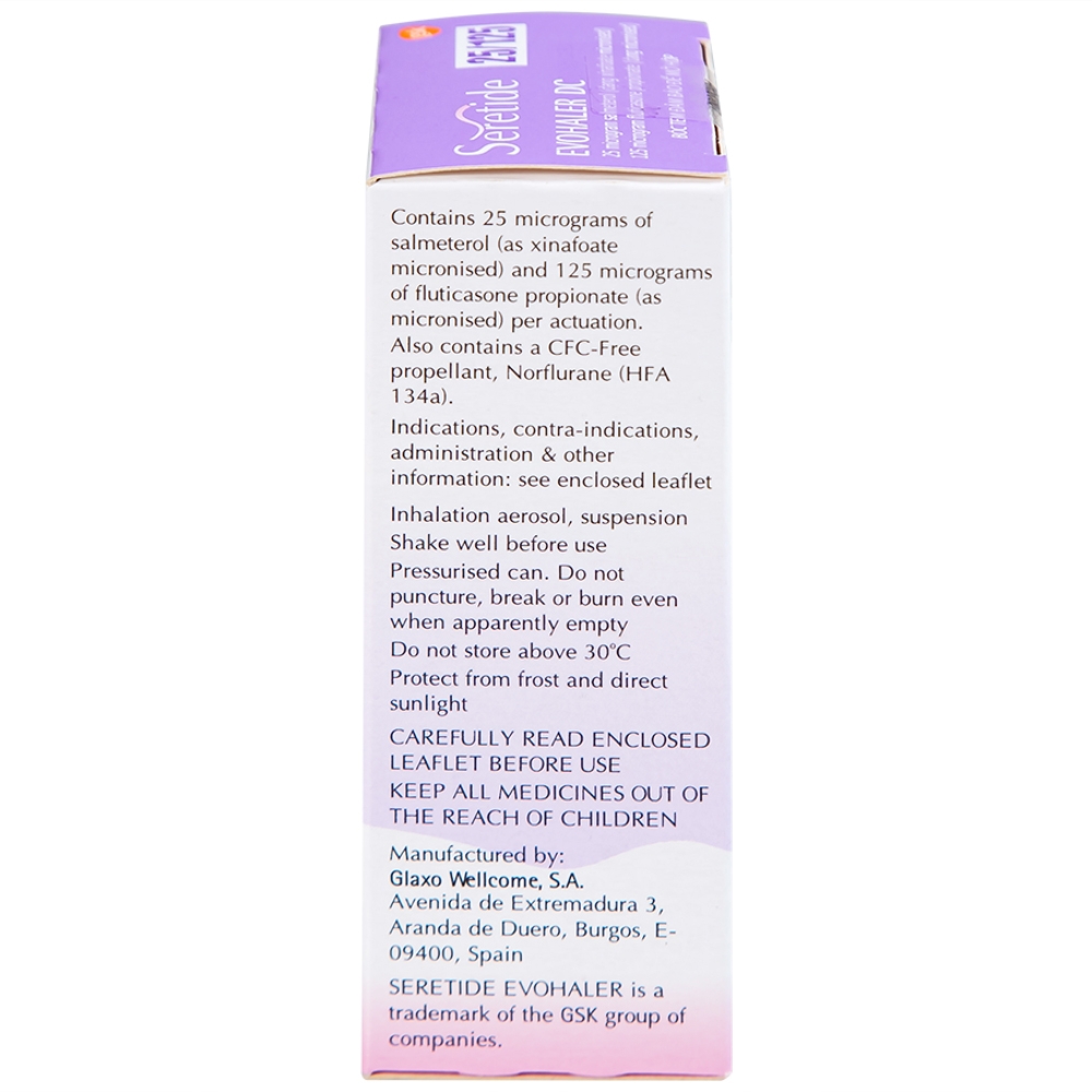Hình ảnh Khí dung Seretide Evohaler DC 25/125 Gsk điều trị hen phế quản, tắc nghẽn phổi mạn tính (120 liều)