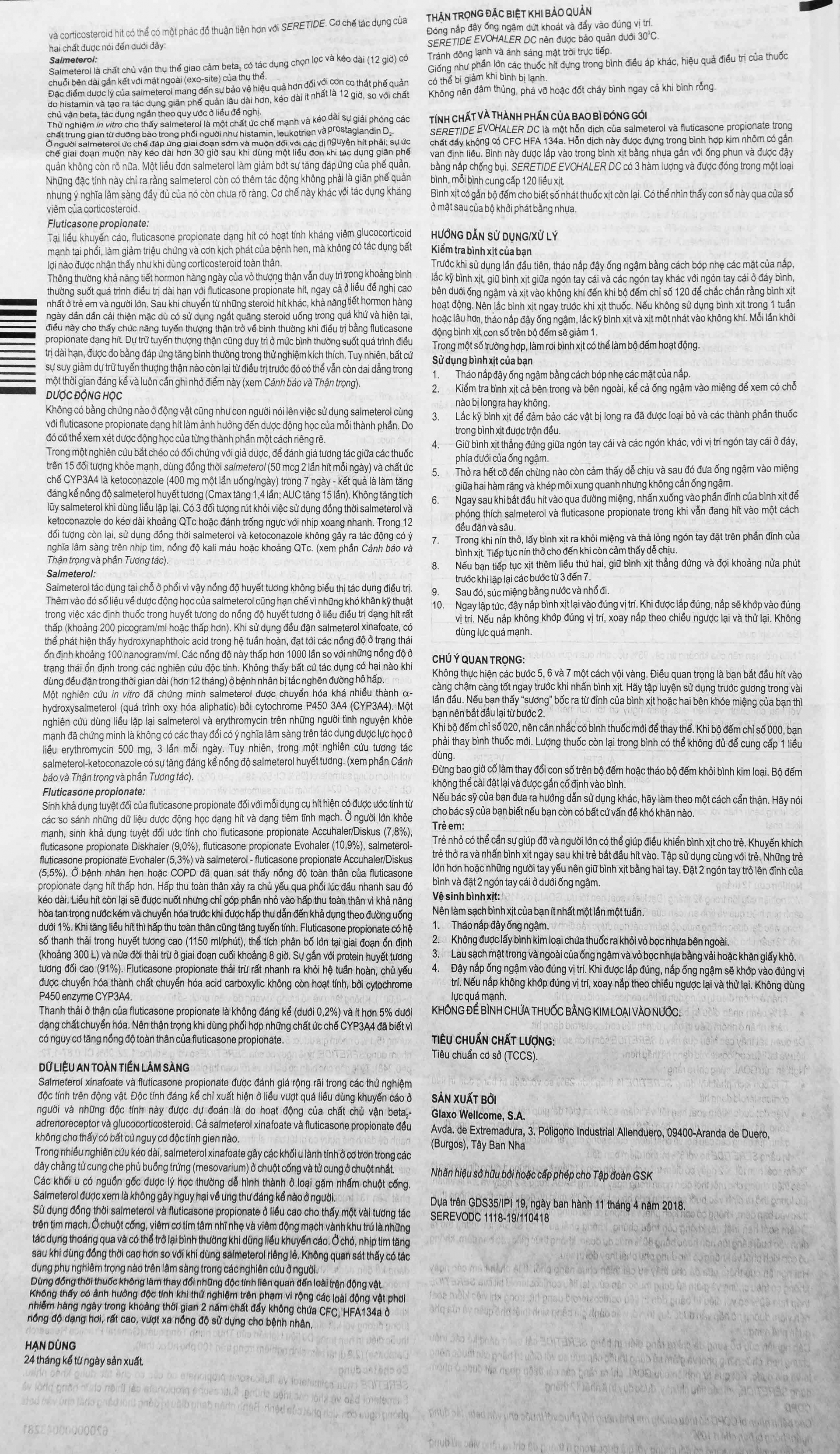 Hình ảnh Khí dung Seretide Evohaler DC 25/250 Gsk điều trị hen phế quản, tắc nghẽn phổi mạn tính (120 liều)