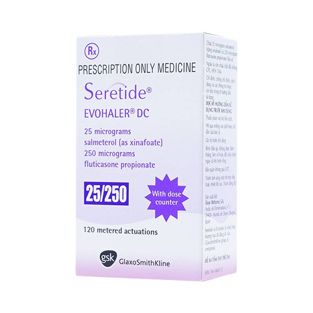 Hình ảnh Khí dung Seretide Evohaler DC 25/250 Gsk điều trị hen phế quản, tắc nghẽn phổi mạn tính (120 liều)