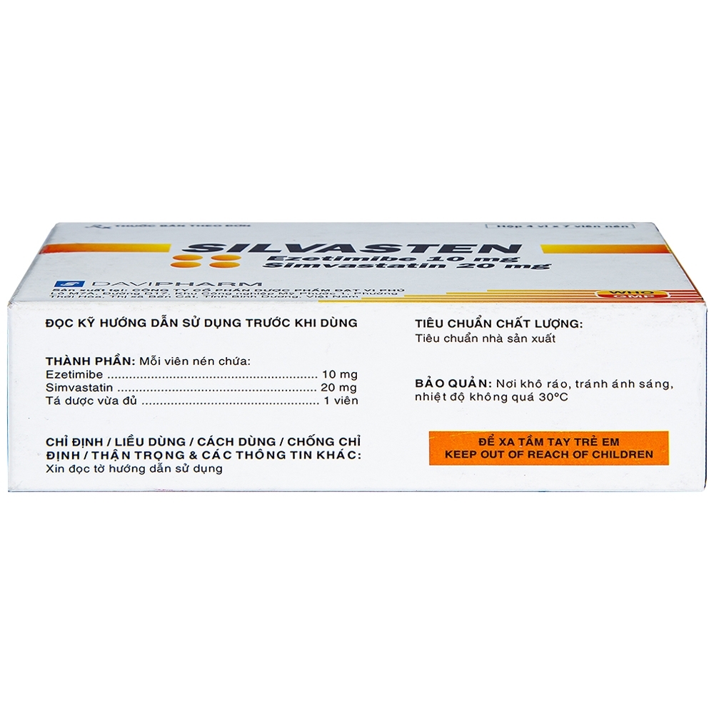 Hình ảnh Thuốc Silvasten Davi Pharm hạ lipid máu (4 vỉ x 7 viên)