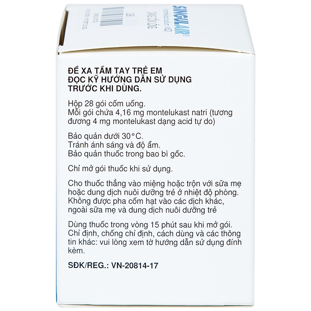 Hình ảnh Cốm Singulair 4mg MSD điều trị hen phế quản mạn tính (28 gói)