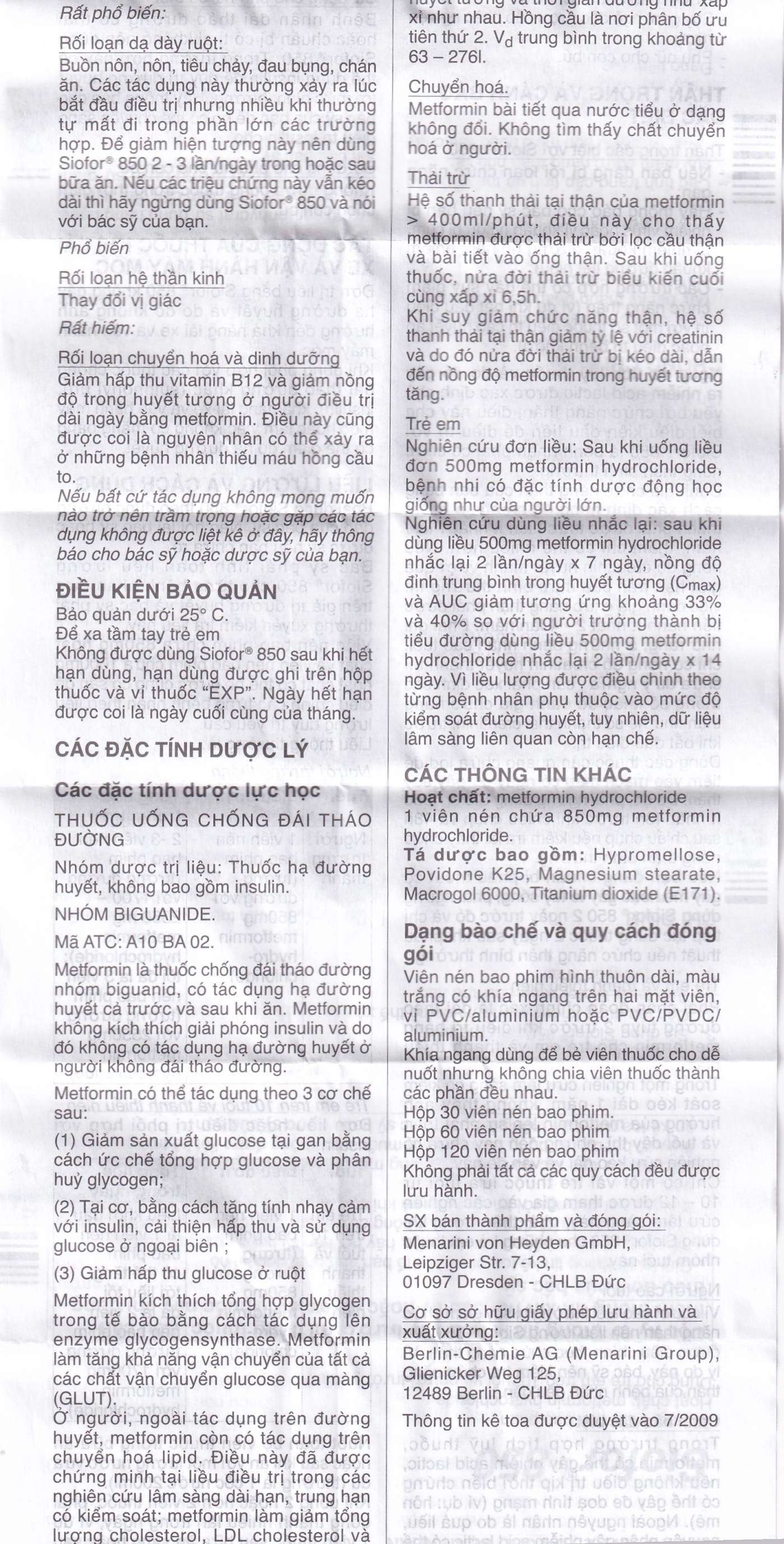 Hình ảnh Thuốc Siofor 850 Berlin điều trị đái tháo đường típ 2 (4 vỉ x 15 viên)