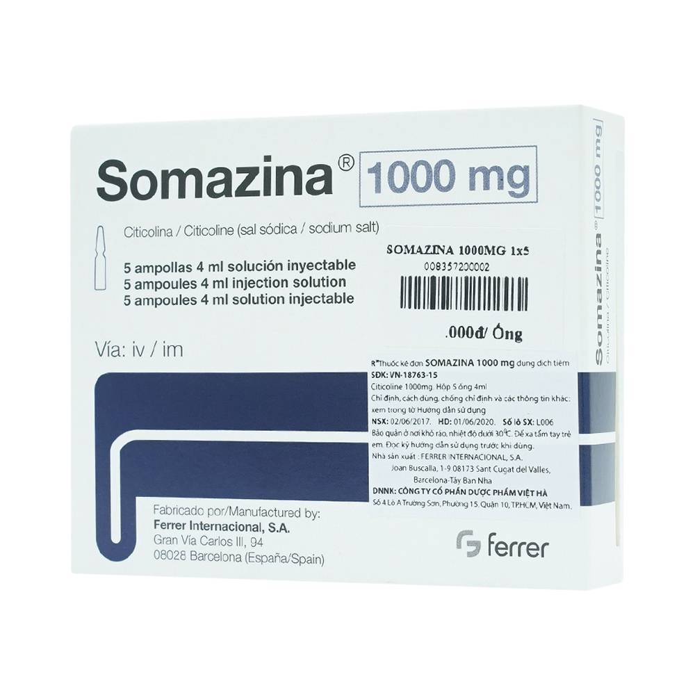 Hình ảnh Thuốc tiêm Somazina 1000mg điều trị các rối loạn nhận thức, cảm giác (5 ống x 4ml)