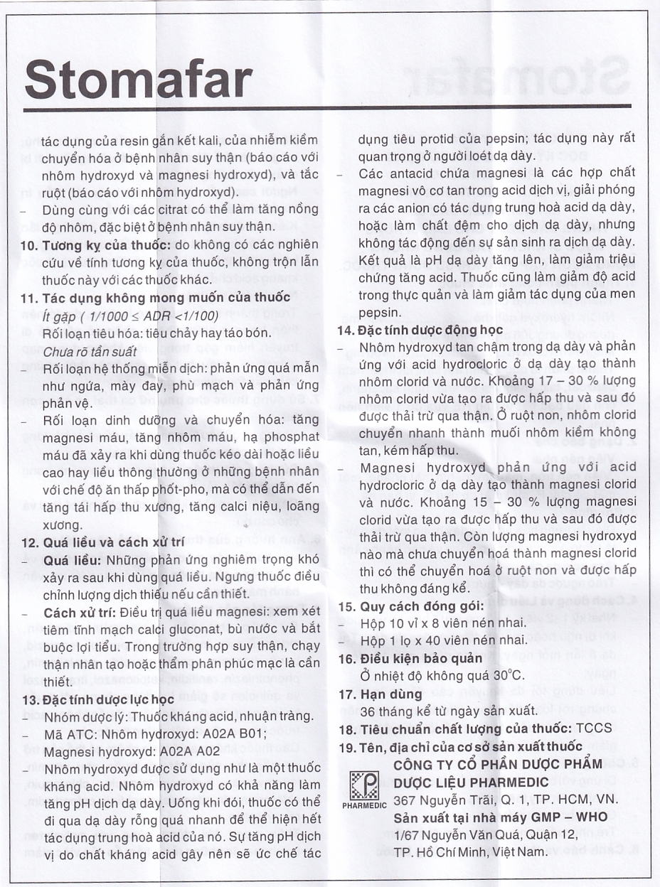 Hình ảnh Viên nhai Stomafar Pharmedic điều trị trung hòa acid dạ dày (10 vỉ x 8 viên)