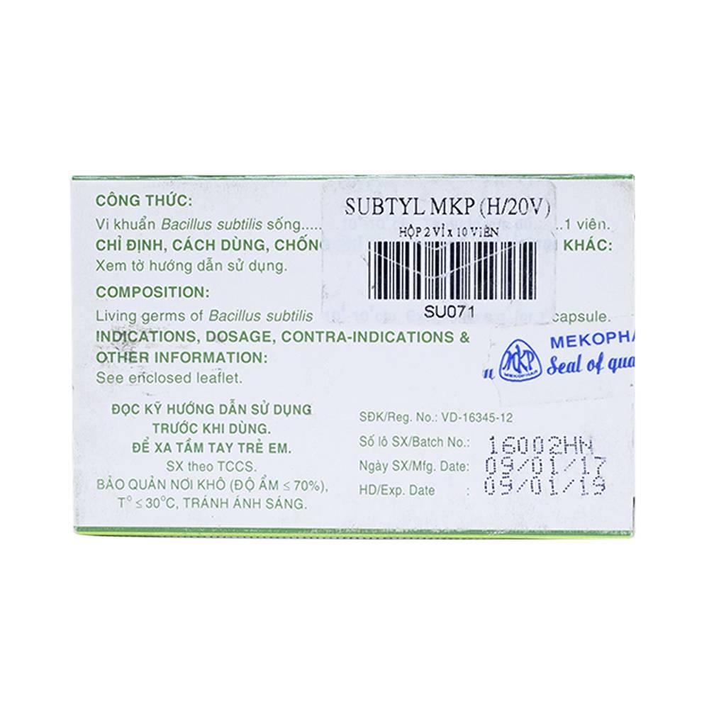 Hình ảnh Thuốc Subtyl Mekophar điều trị tiêu chảy, viêm ruột (2 vỉ x 10 viên)
