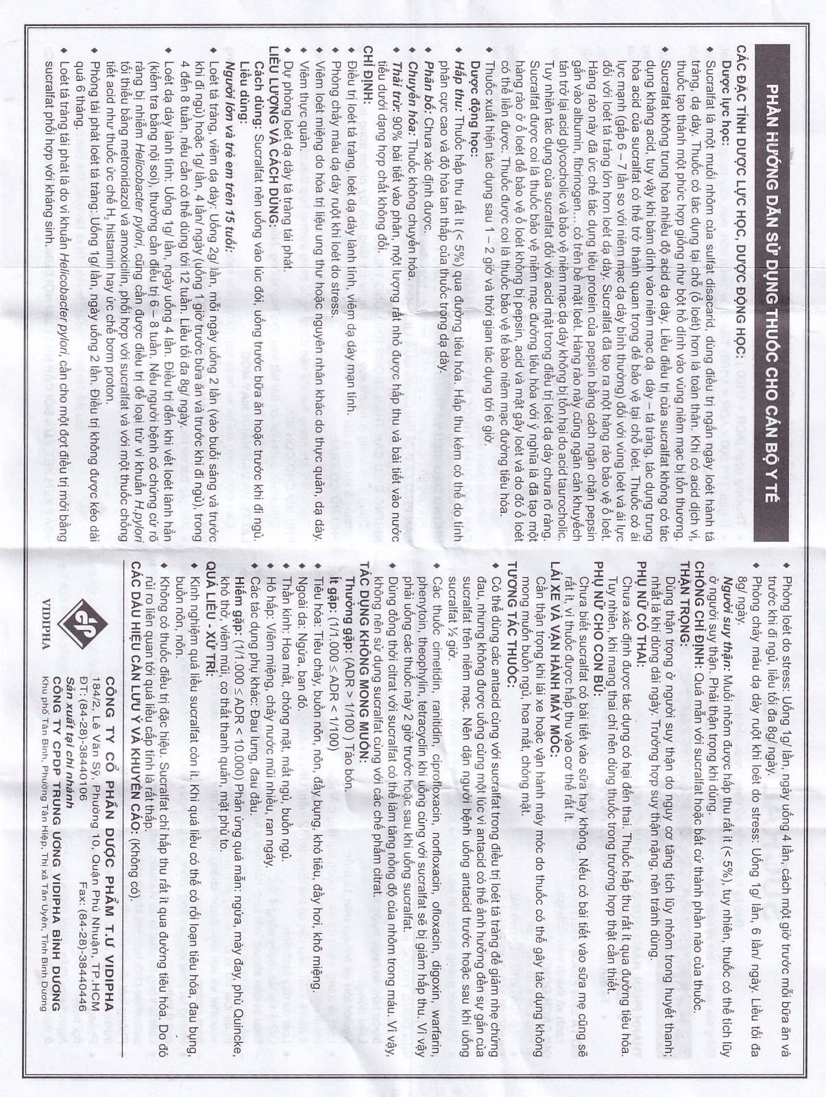 Hình ảnh Thuốc Sucralfate Vidipha điều trị loét tá tràng - dạ dày (2 vỉ x 10 viên)