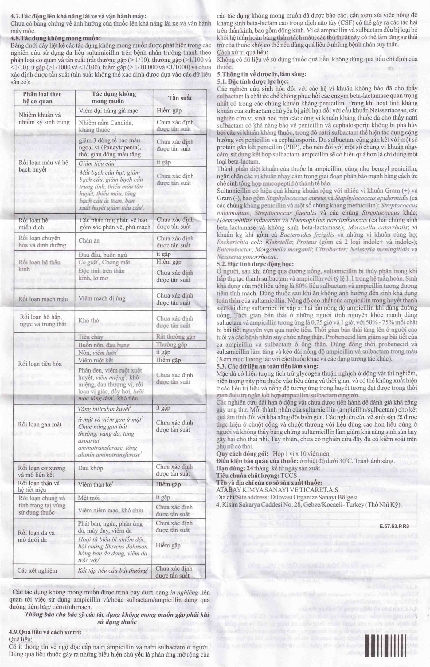 Hình ảnh Thuốc Sulcilat Tablet 375mg Atabay điều trị các bệnh nhiễm khuẩn hô hấp (1 vỉ x 10 viên)