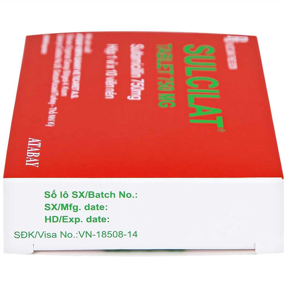 Hình ảnh Thuốc Sulcilat 750mg Atabay điều trị các bệnh nhiễm khuẩn (1 vỉ x 10 viên)
