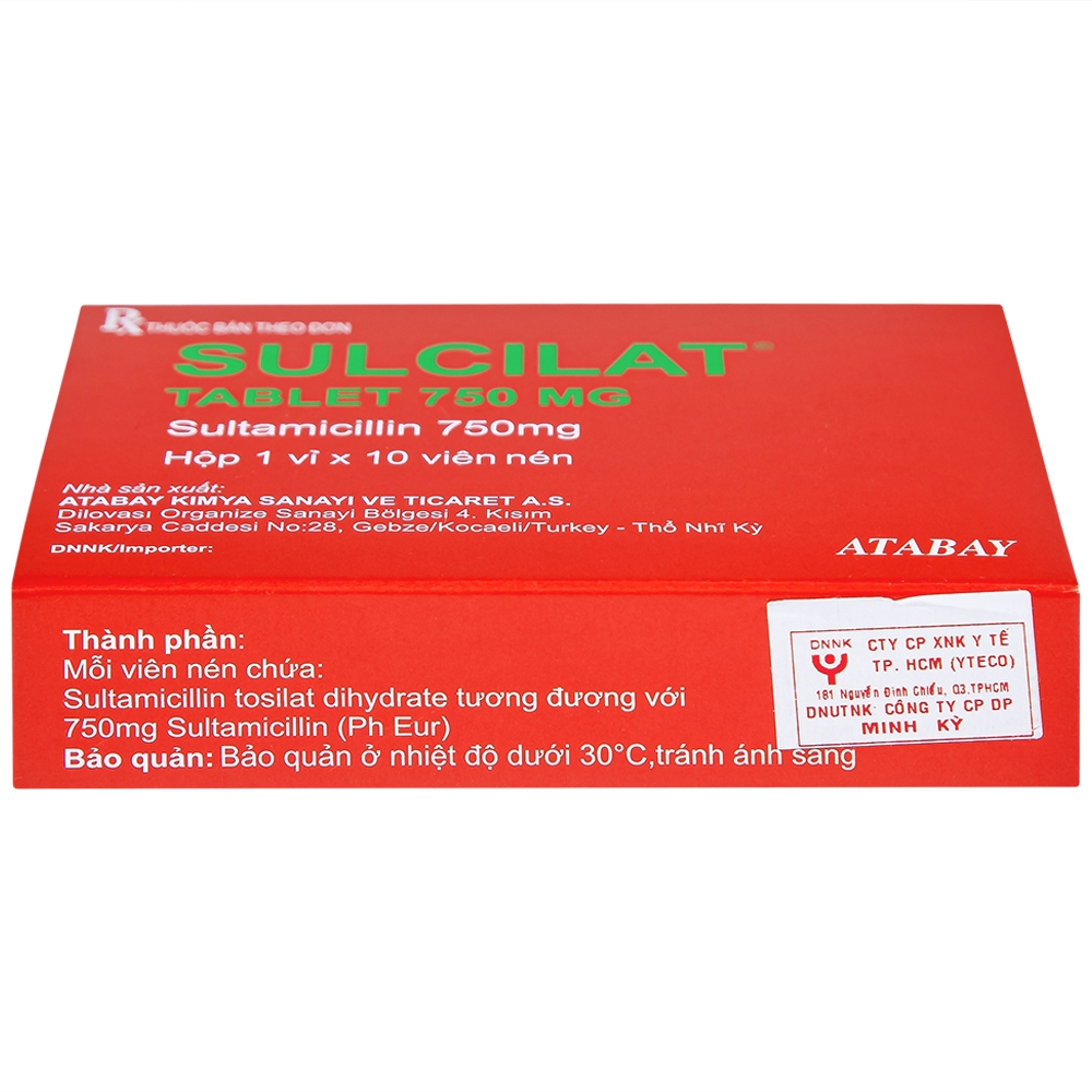 Hình ảnh Thuốc Sulcilat 750mg Atabay điều trị các bệnh nhiễm khuẩn (1 vỉ x 10 viên)