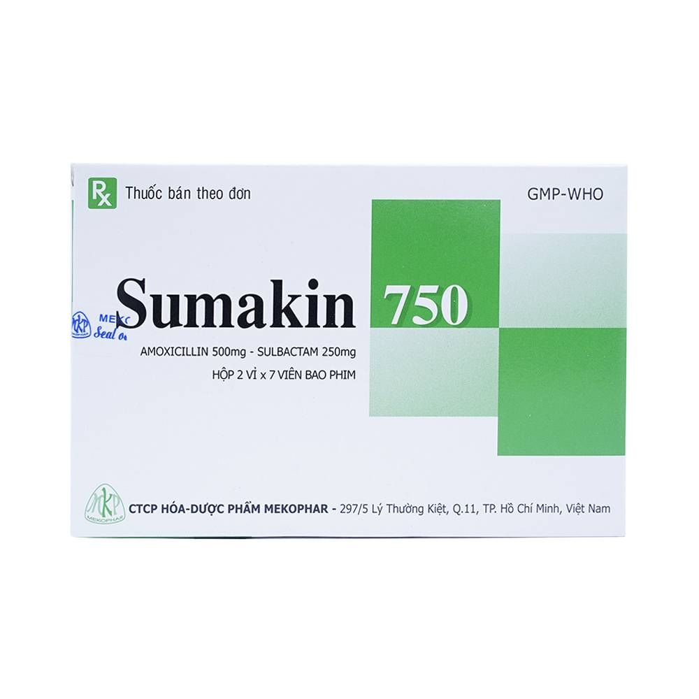 Hình ảnh Thuốc Sumakin 750 Mekophar điều trị viêm tai giữa, viêm xoang (2 vỉ x 7 viên)