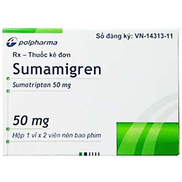Hình ảnh Thuốc Sumamigren 50 PolPharma điều trị đau nửa đầu (1 vỉ x 2 viên)