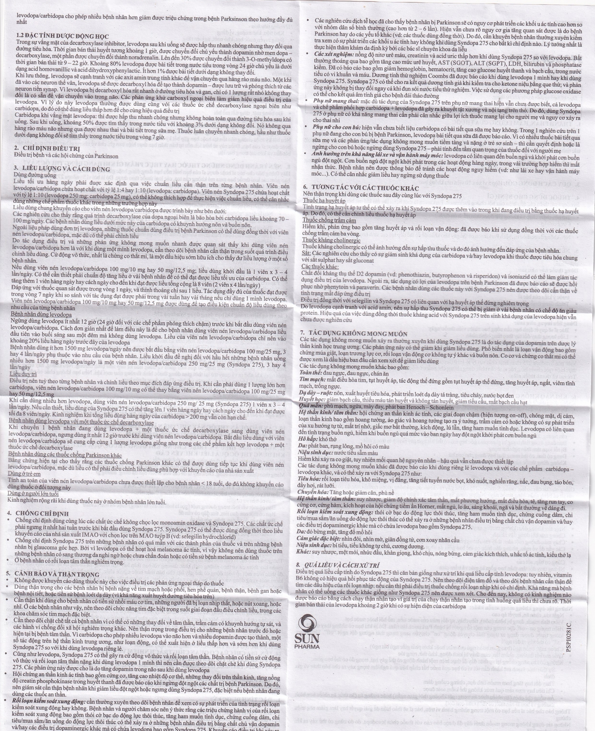 Hình ảnh Thuốc Syndopa 275 Sun Pharma điều trị triệu chứng bệnh Parkinson (5 vỉ x 10 viên)