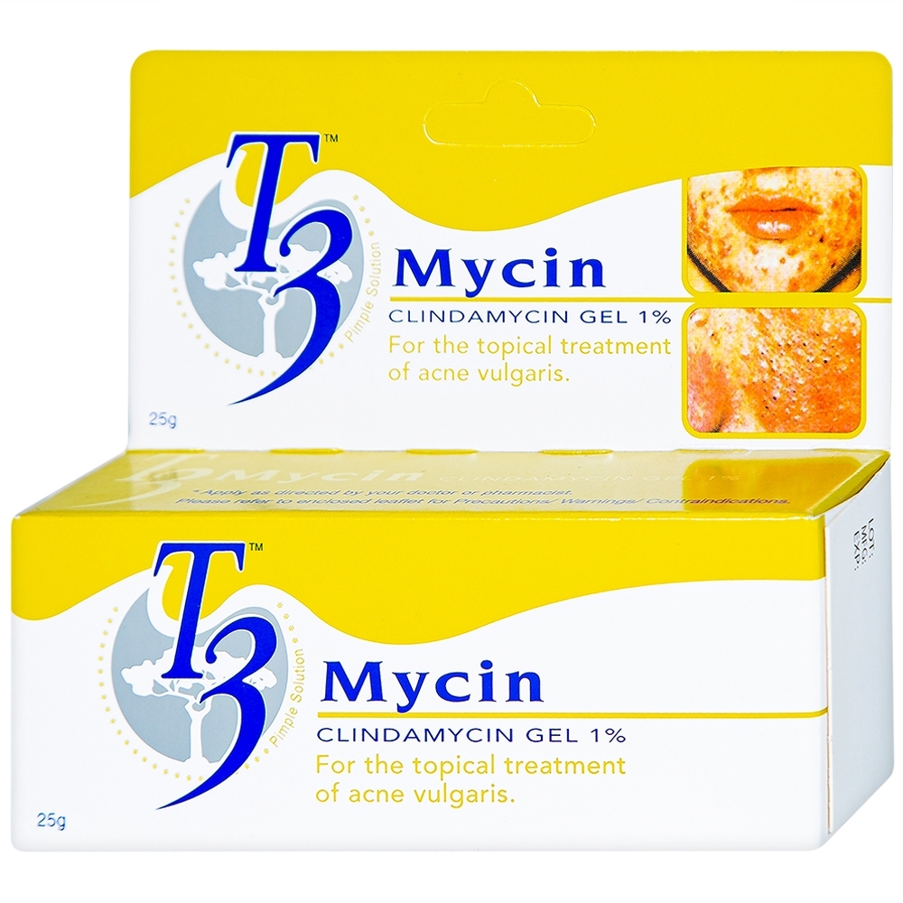 Hình ảnh Gel bôi T3 Mycin HOE điều trị mụn trứng cá có mủ hoặc hoặc kèm viêm (25g)