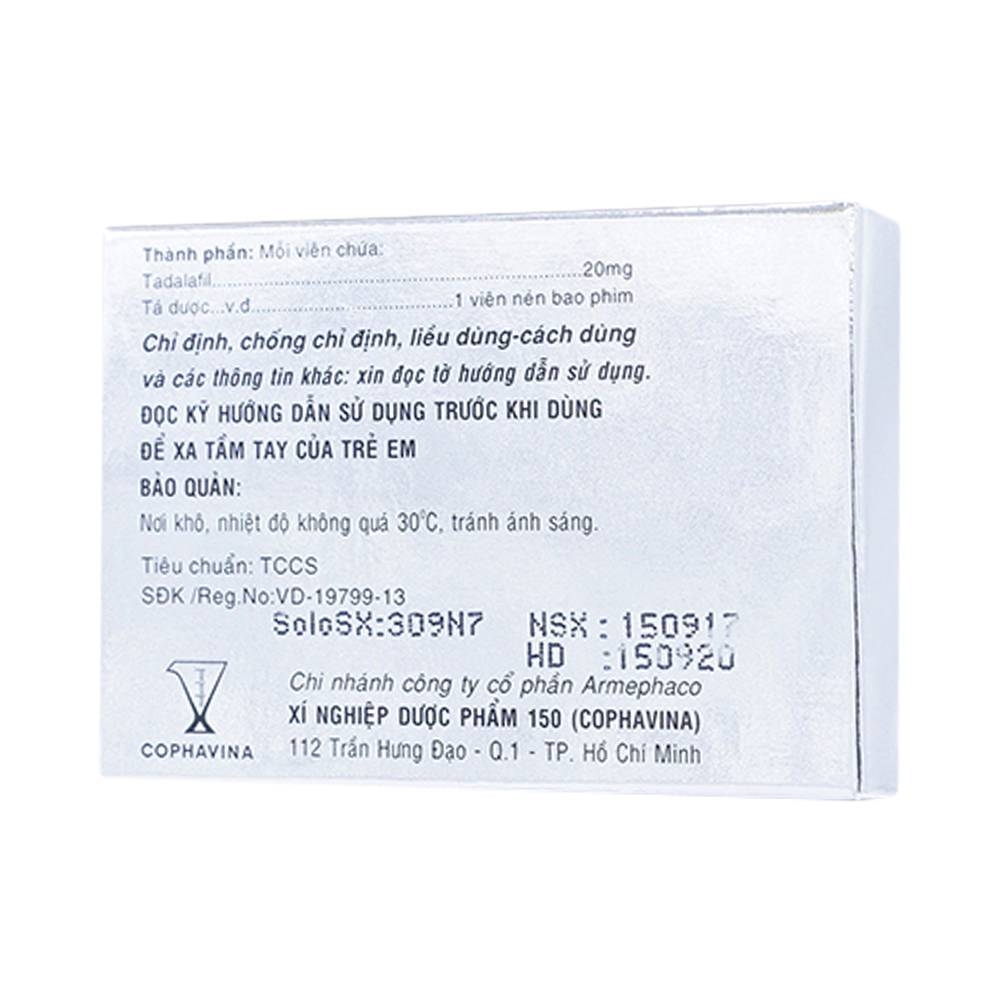 Hình ảnh Thuốc Tadalafil 20mg Cophavina điều trị rối loạn cương dương (1 vỉ x 4 viên)