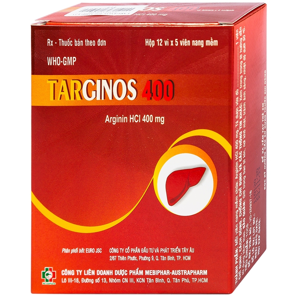 Hình ảnh Thuốc Targinos 400 Mebiphar điều trị duy trì tăng amoniac máu (12 vỉ x 5 viên)