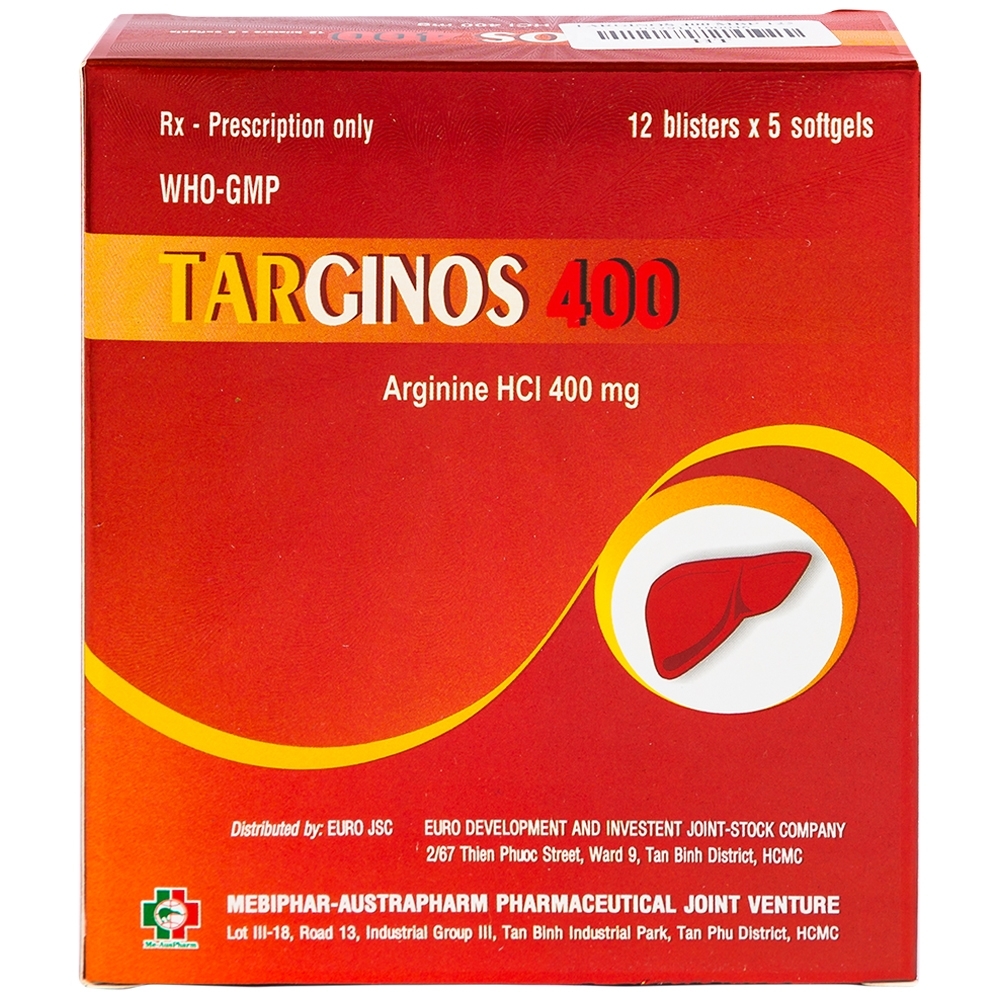 Hình ảnh Thuốc Targinos 400 Mebiphar điều trị duy trì tăng amoniac máu (12 vỉ x 5 viên)