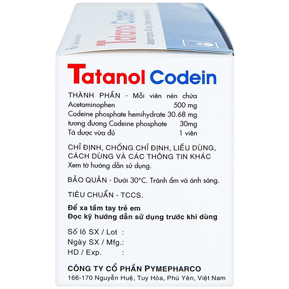 Hình ảnh Thuốc Tatanol Codein hỗ trợ điều trị các cơn đau vừa và nặng (20 vỉ x 4 viên)