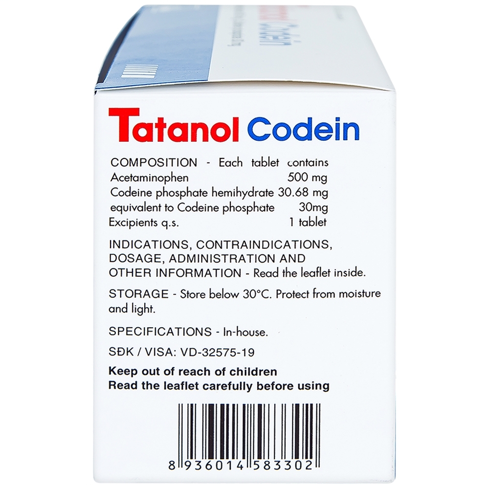 Hình ảnh Thuốc Tatanol Codein hỗ trợ điều trị các cơn đau vừa và nặng (20 vỉ x 4 viên)