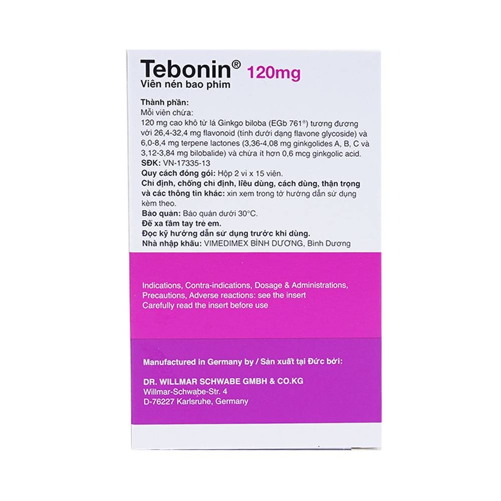 Hình ảnh Thuốc Tebonin 120mg Dr. Willmar Schwabe điều trị rối loạn tuần hoàn máu não (2 vỉ x 15 viên)