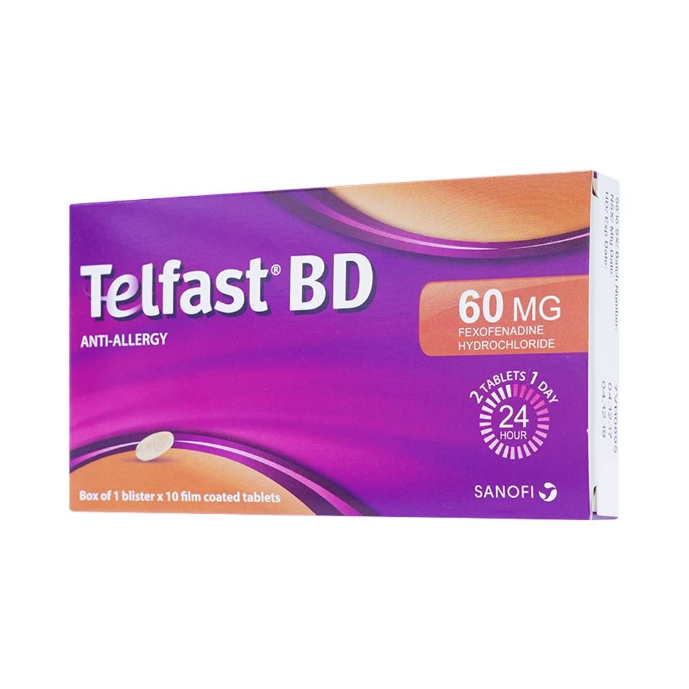 Hình ảnh Thuốc Telfast BD 60mg Sanofi điều trị viêm mũi dị ứng, mày đay (1 vỉ x 10 viên)