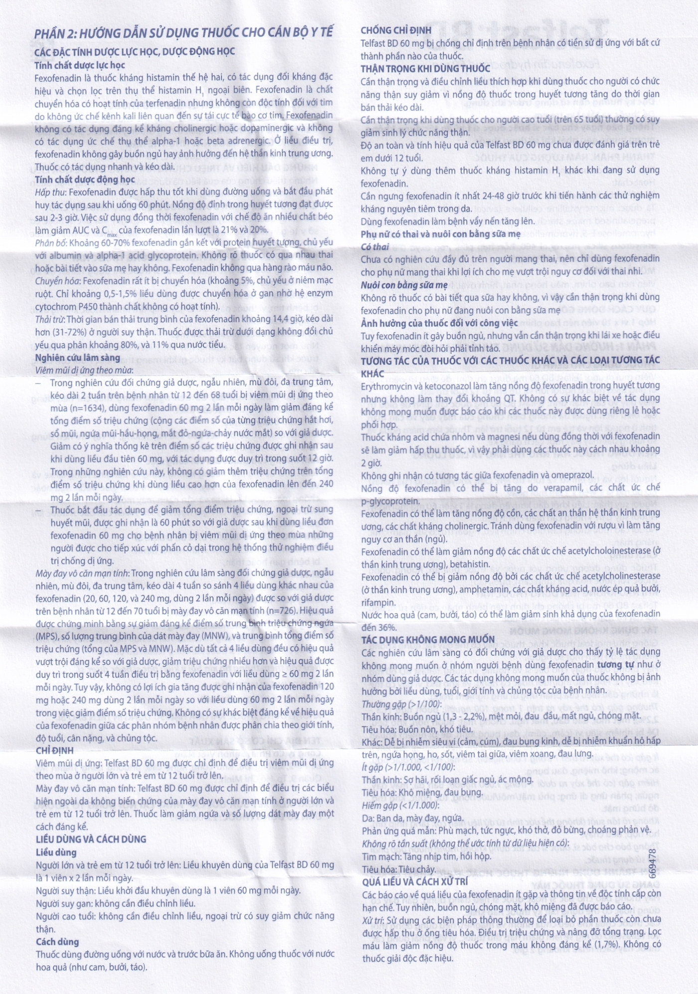 Hình ảnh Thuốc Telfast BD 60mg Sanofi điều trị viêm mũi dị ứng, mày đay (1 vỉ x 10 viên)