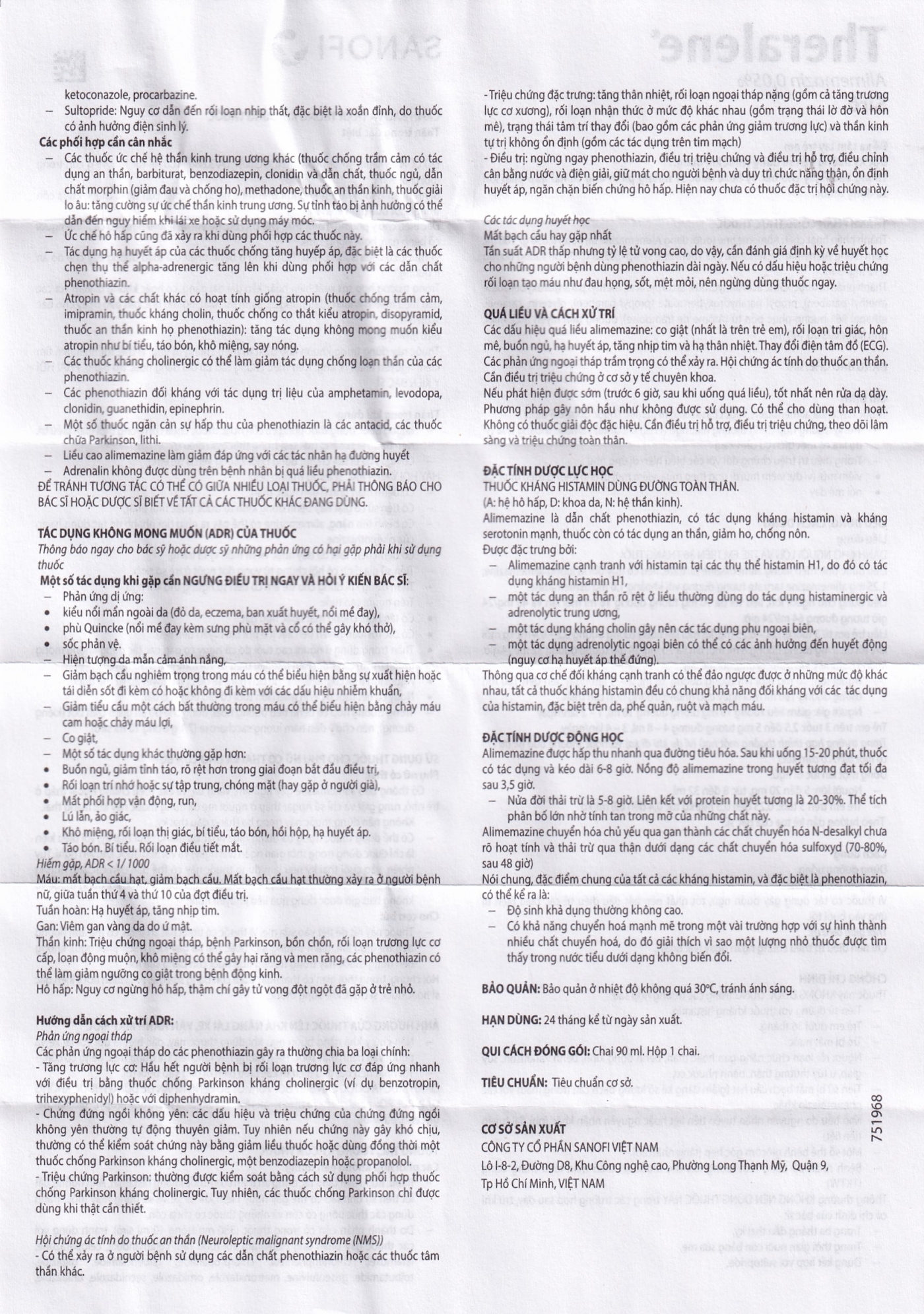 Hình ảnh Siro Theralene Sanofi điều trị mất ngủ, viêm mũi (90ml)