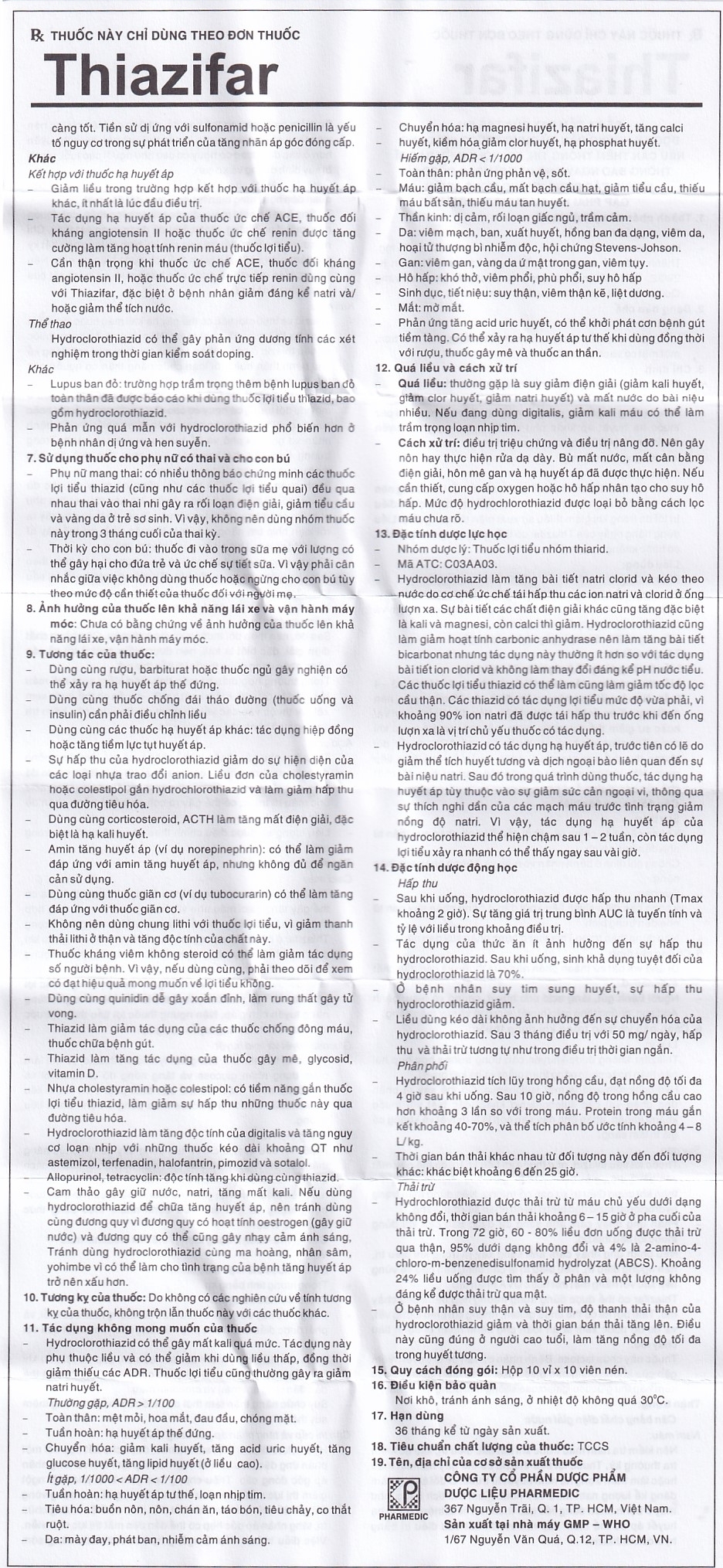 Hình ảnh Thuốc Thiazifar Pharmedic điều trị suy tim, tăng huyết áp (10 vỉ x 10 viên)