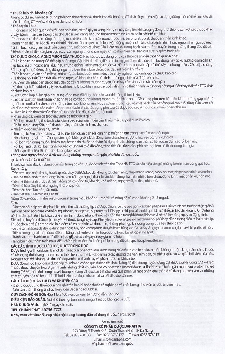 Hình ảnh Thuốc Thioridazin 50mg Danapha điều trị bệnh tâm thần phân liệt (100 viên)
