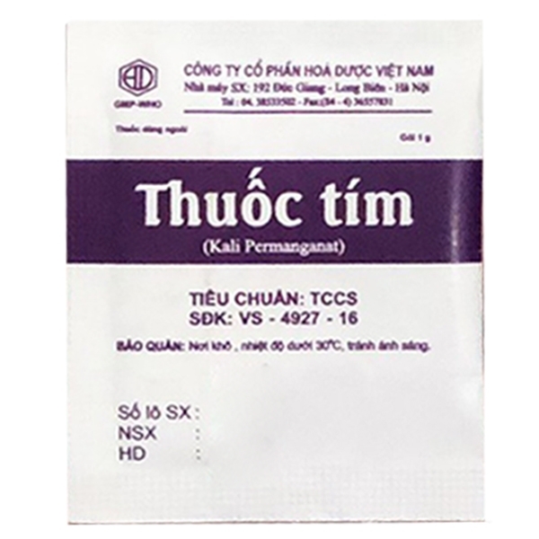 Hình ảnh Thuốc Tím 1g Hóa Dược làm sạch vết thương, vết loét, chàm cấp tính (10 gói)