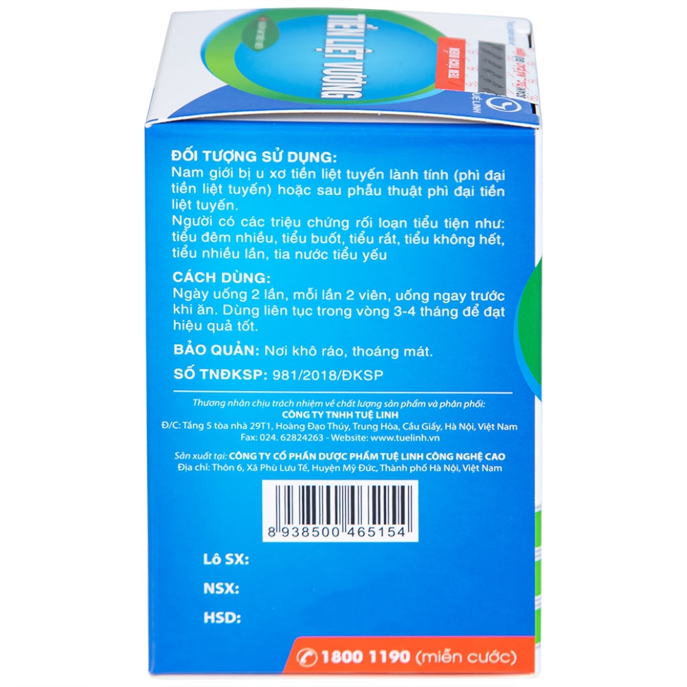Hình ảnh Viên uống Tiền Liệt Vương Tuệ Linh giúp hạn chế phát triển phì đại tiền liệt tuyến (60 viên)