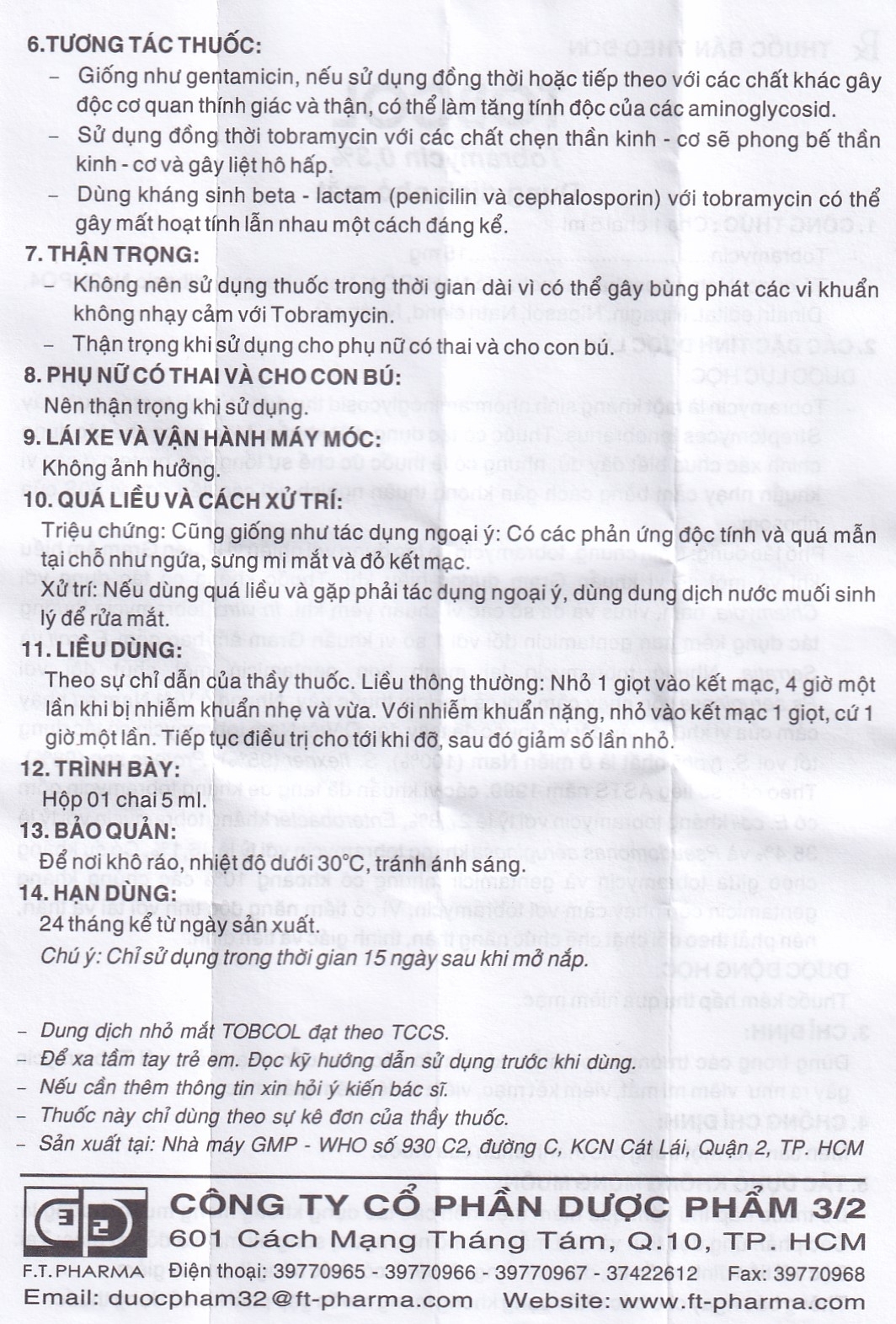 Hình ảnh Thuốc nhỏ mắt Tobcol Dược 3-2 điều trị viêm mi mắt, viêm kết mạc (5ml)