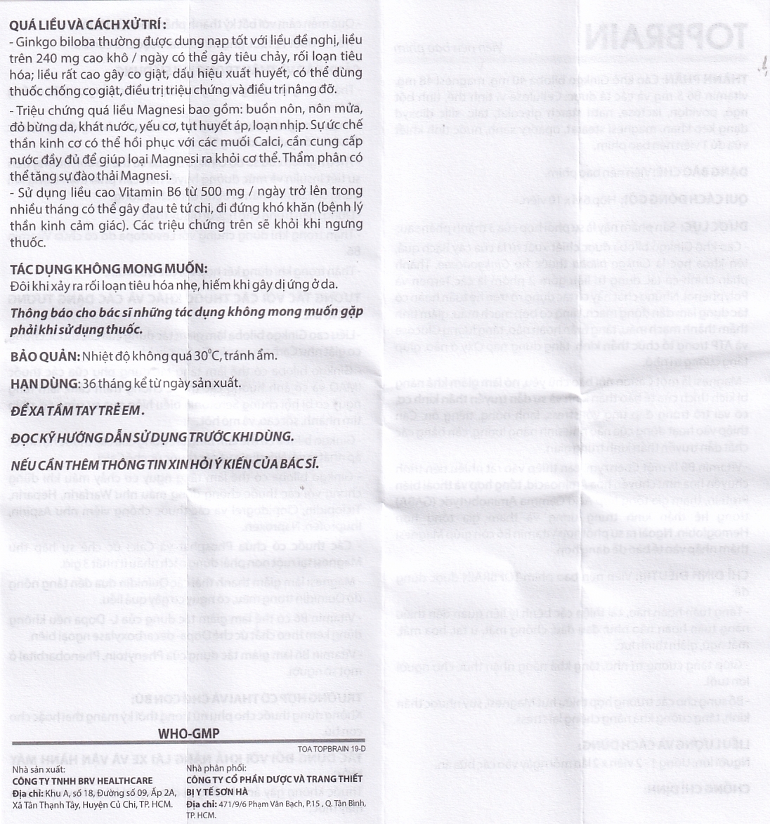 Hình ảnh Thuốc Topbrain BV Pharma điều trị tăng tuần hoàn não, tăng cường trí nhớ (6 vỉ x 10 viên)