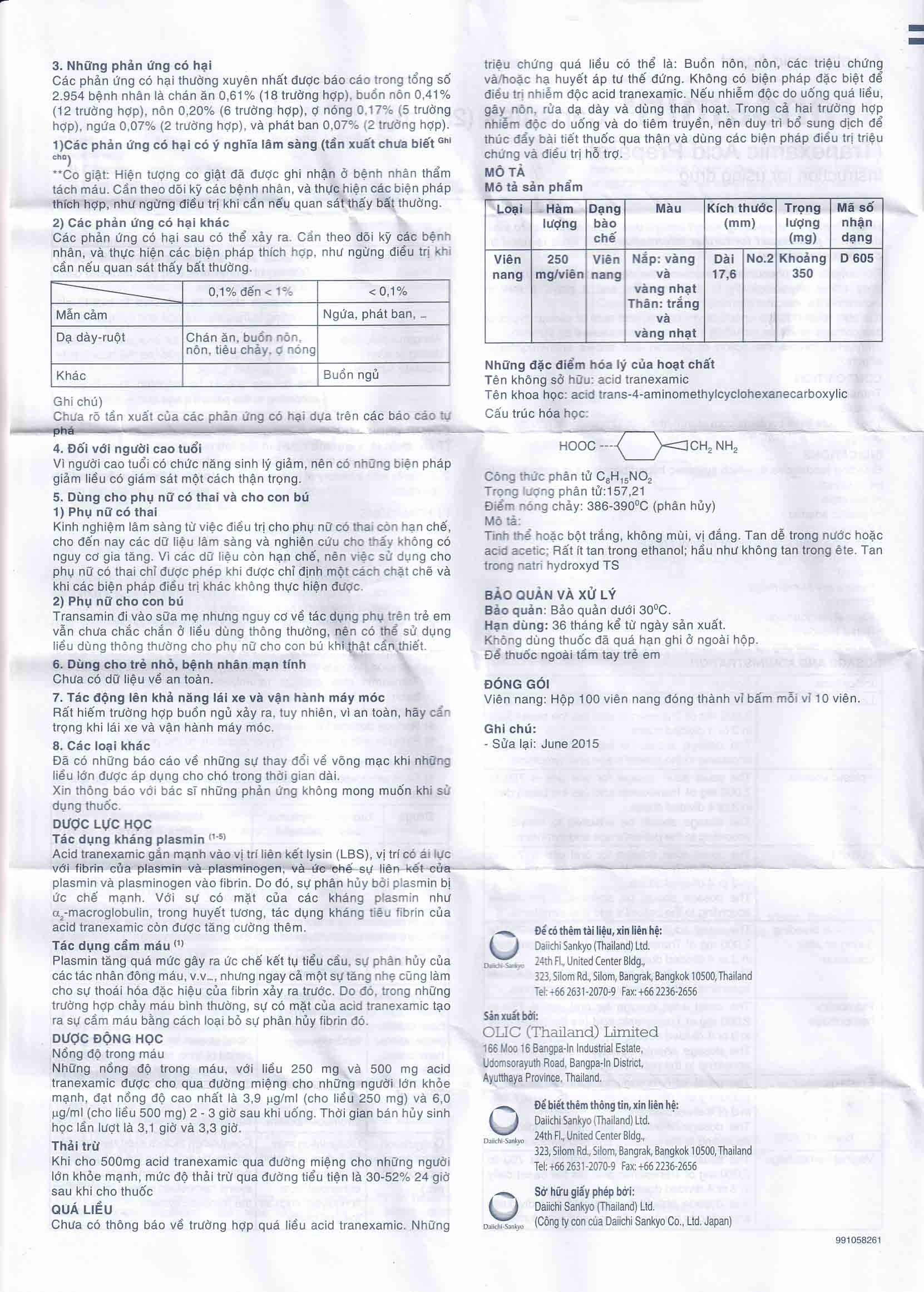 Hình ảnh Thuốc Transamin Olic điều trị bệnh bạch cầu, thiếu máu bất sản (10 vỉ x 10 viên)