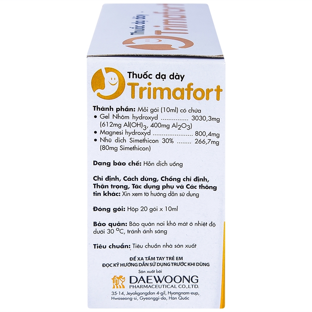 Hình ảnh Thuốc dạ dày Trimafort Daewoong điều trị đau dạ dày, ợ nóng, đầy hơi (20 gói x 10ml)