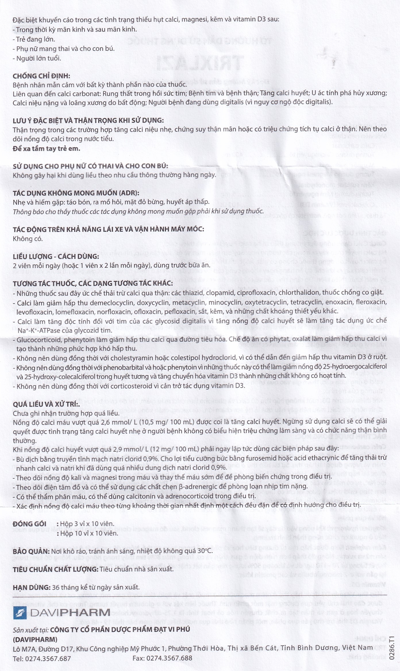 Hình ảnh Thuốc Trixlazi DaviPharm bổ sung canxi, magnesi, kẽm và Vitamin D3 (3 vỉ x 10 viên)